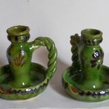 Duo of vintage potter's ceramic candle holders Regional Folk Art