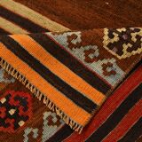 Brown & Orange Stiped Mid Century Vintage Kilim Rug, 75x387 Cm