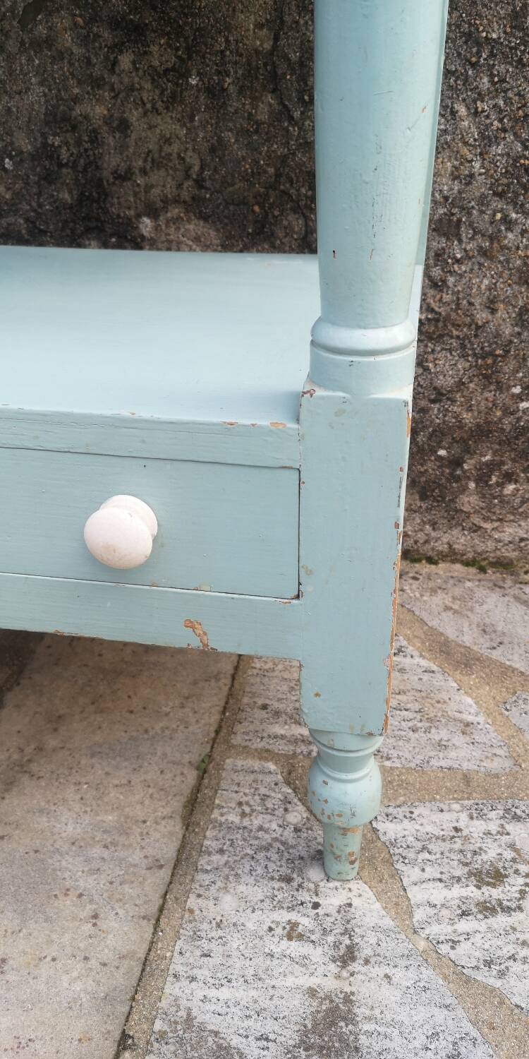 Shelf, sky blue patinated toilet console