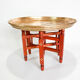 Moroccan tea table in brass and wood from 1960-1970.