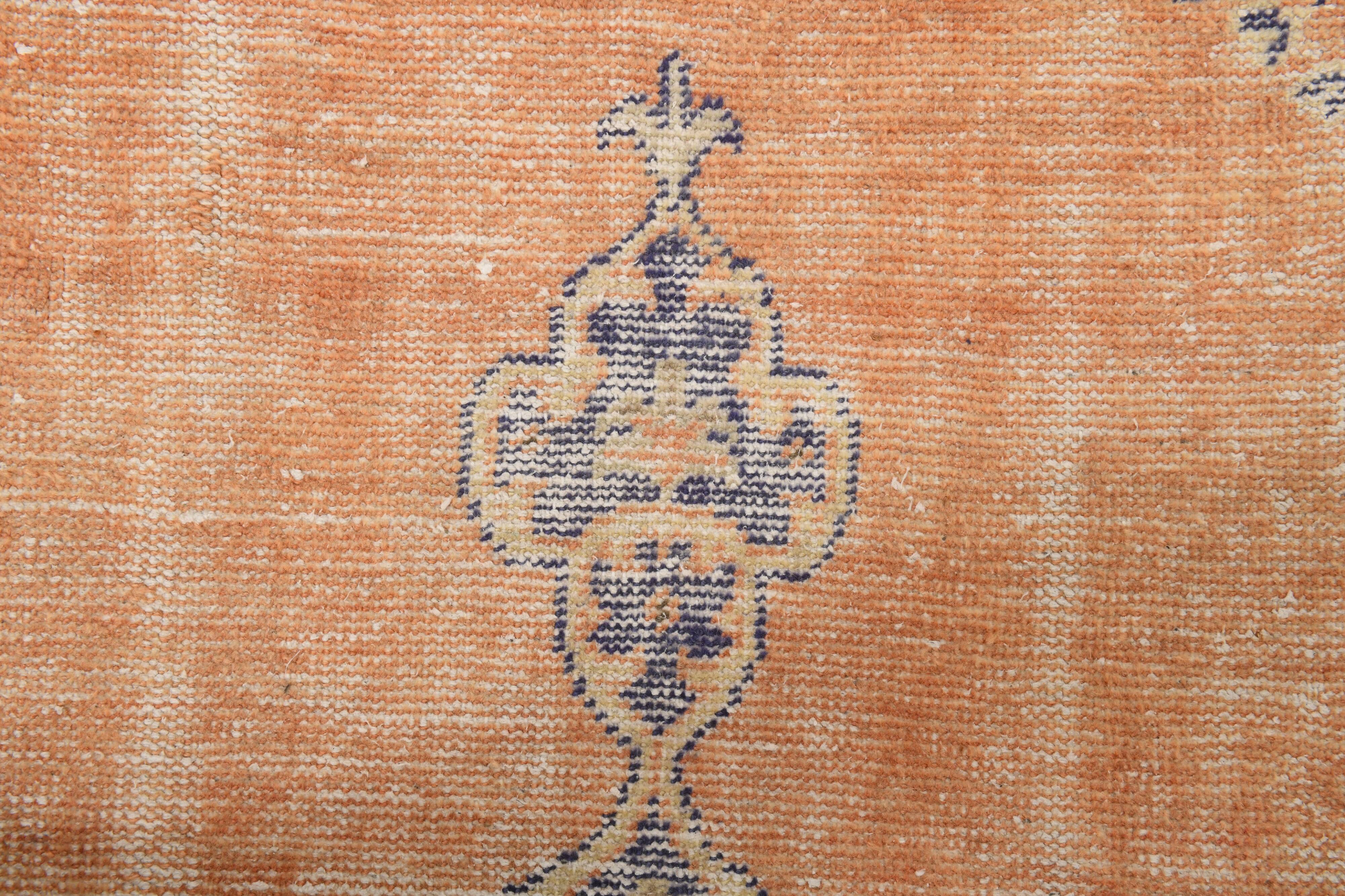 Orange & navy blue turkish vintage rug