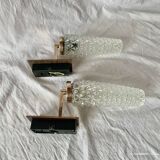 Pair of vintage wall sconces in molded glass and gilded brass