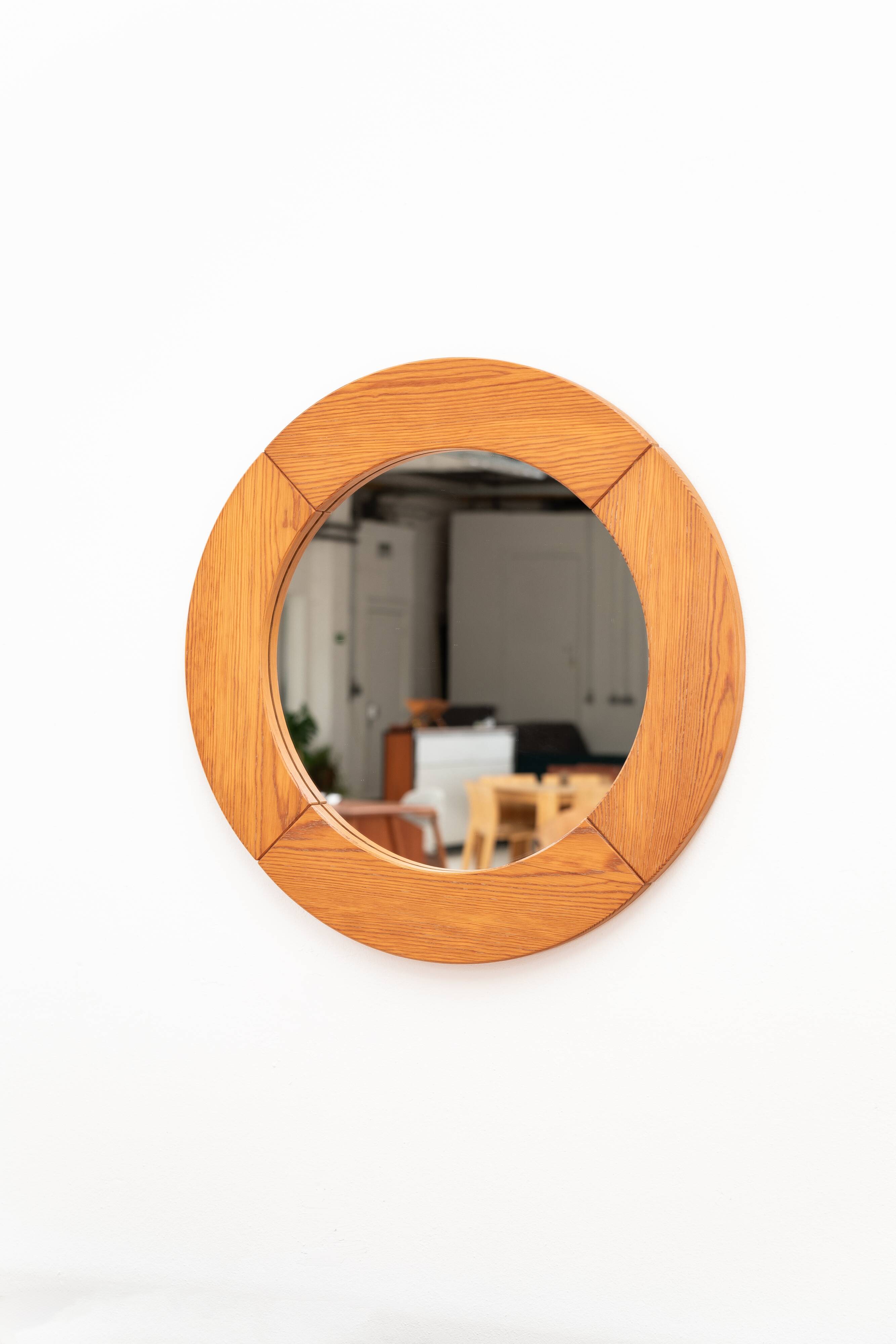 Round pine mirror by Glasmaster Markaryd, Sweden, 1970's