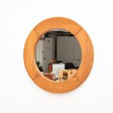 Round pine mirror by Glasmaster Markaryd, Sweden, 1970's