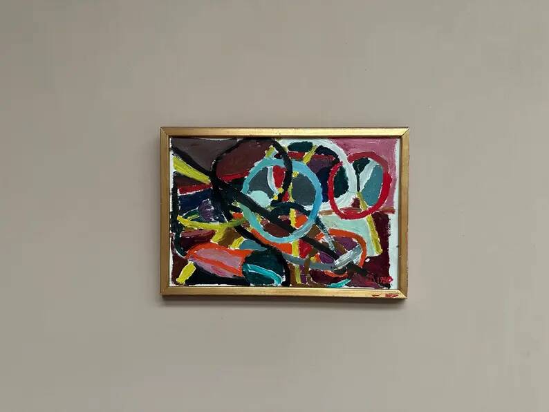 Original Swedish Oil on Canvas – “Abstract Composition” – Signed – Dated 1960 – Vintage & Framed – 44.5 × 31 cm (17.5" × 12.2")