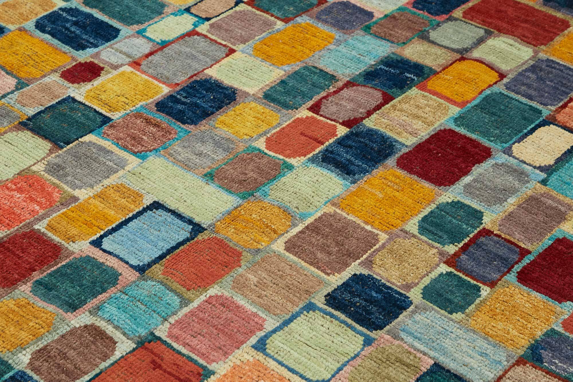 Hand-Knotted Turkish Contemporary 254 cm x 313 cm Multicolor Wool Carpet