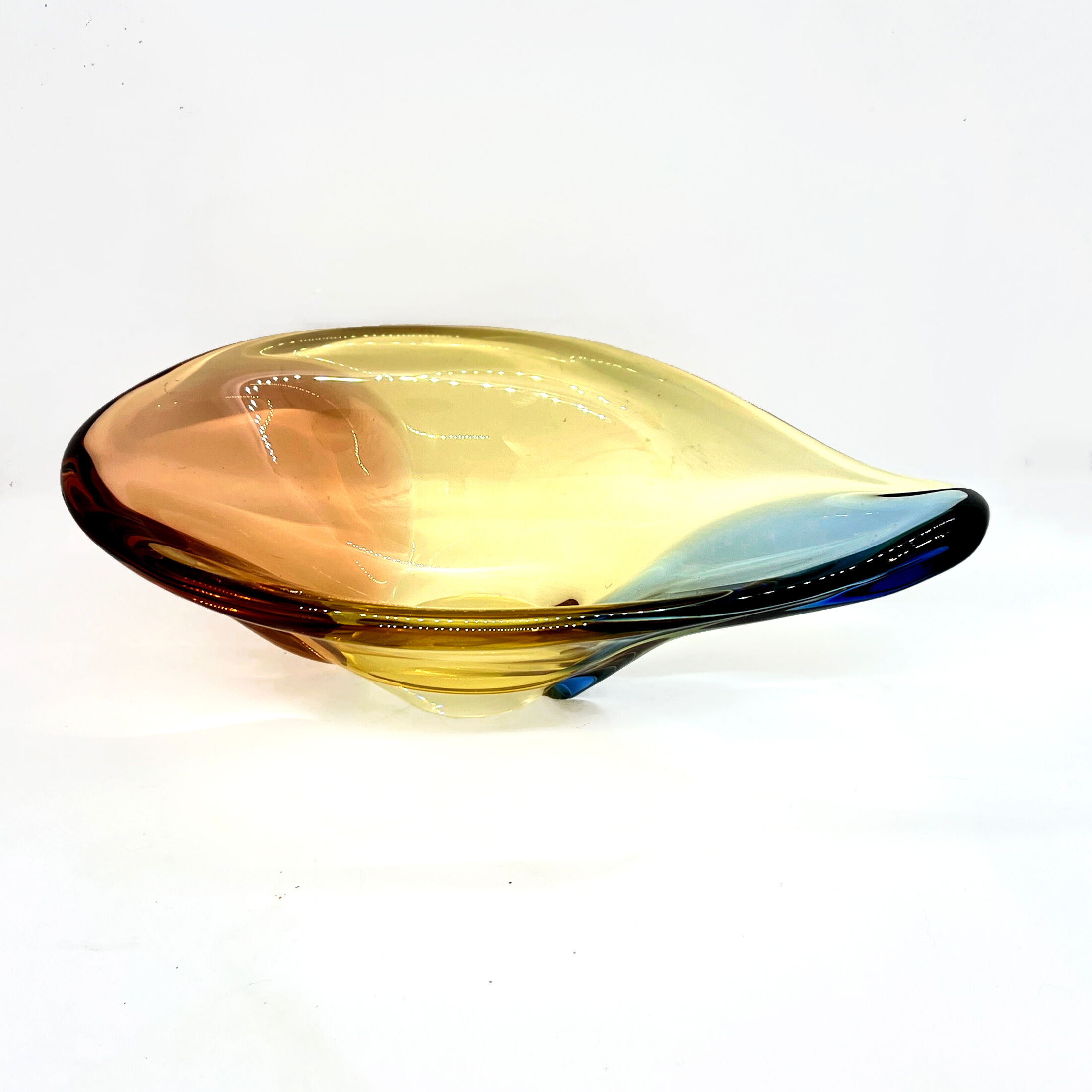 Organic modern glass platter designed by H. Machovska Mstišov Moser Karlovarske Sklo Cechoslovakia