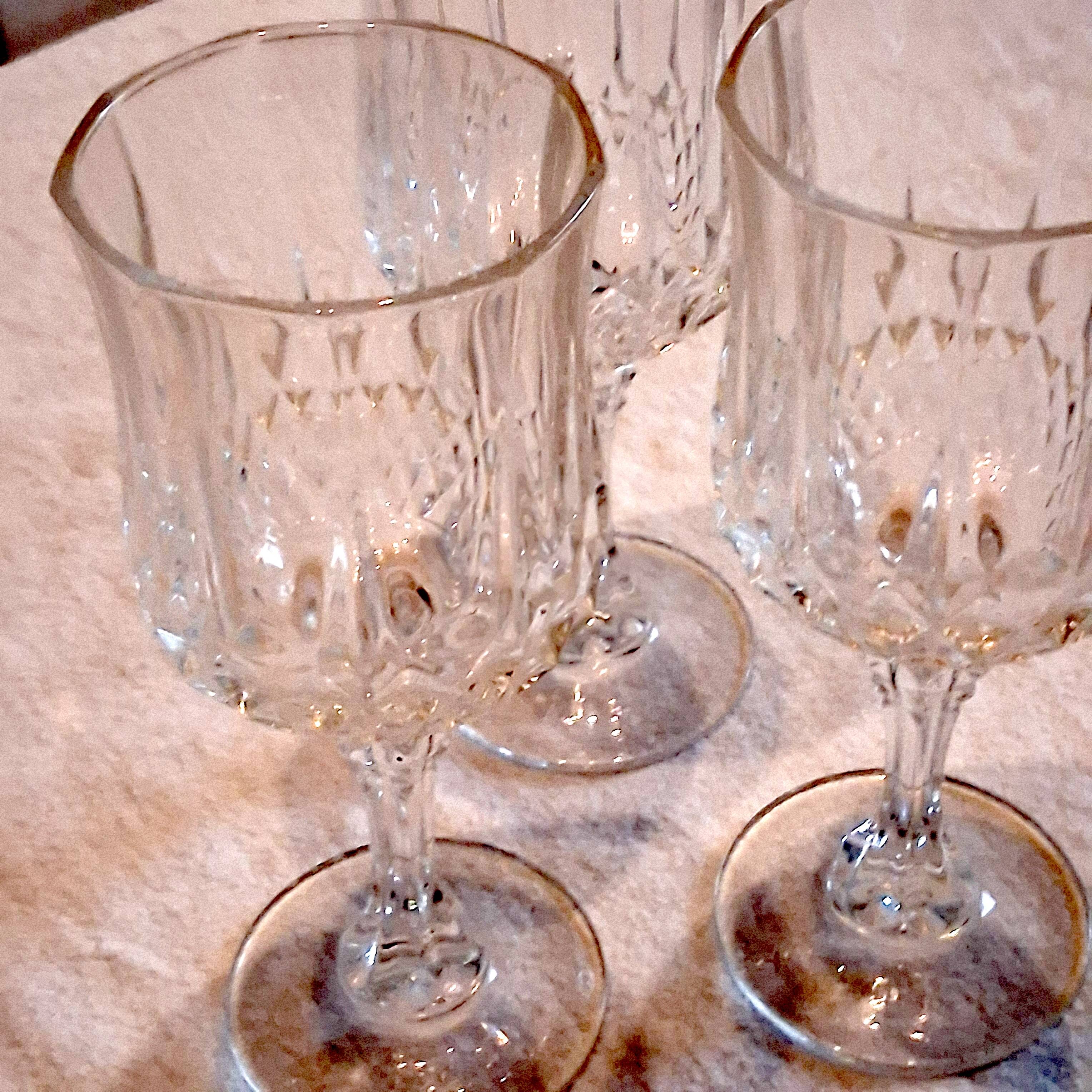 3 large crystal wine glasses in good condition