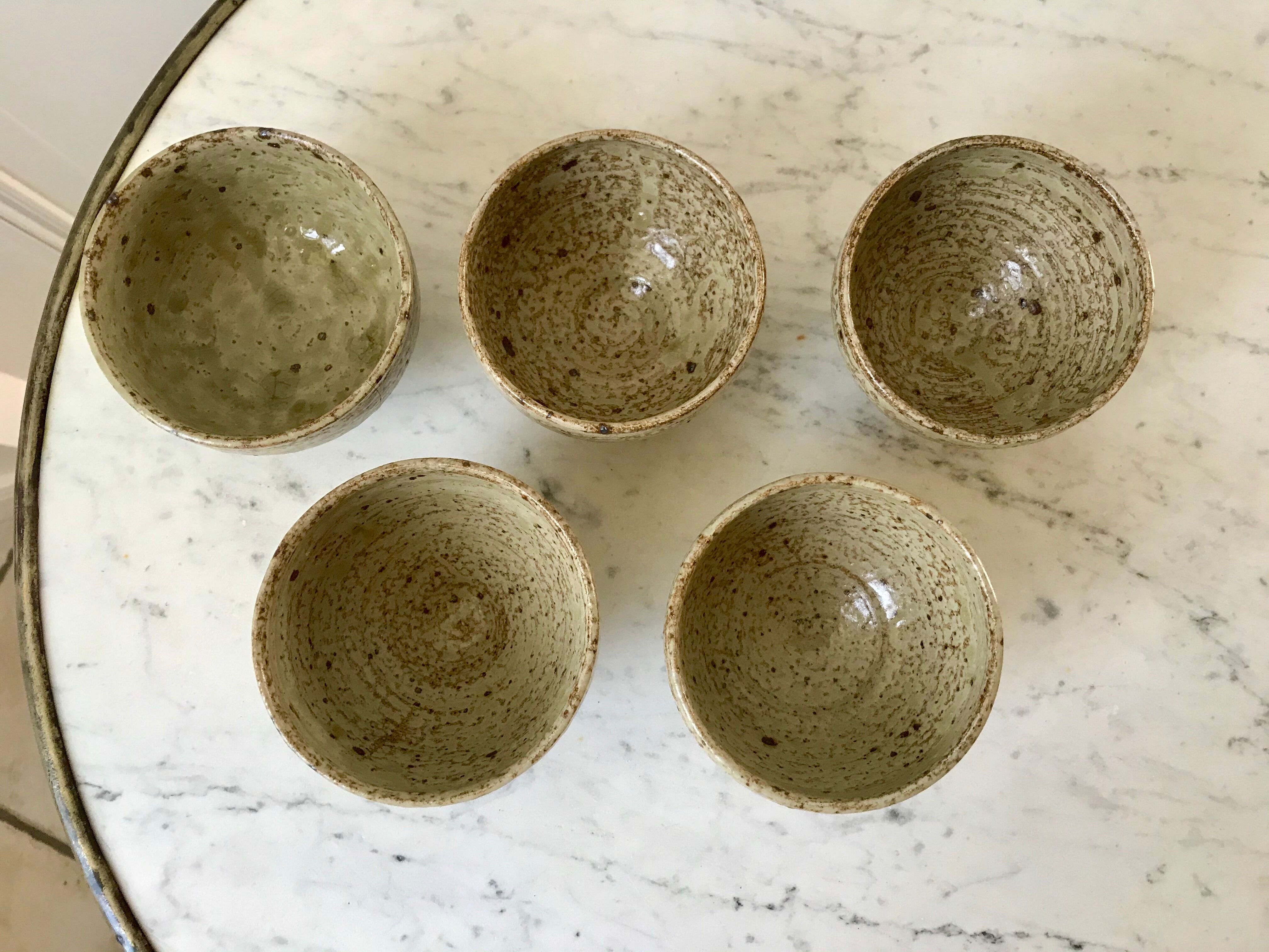 lot de 5 petits bols en céramique / grès émaillé / poterie artisanale années 70
