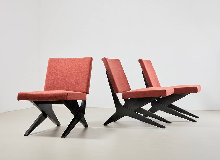 Set of 3 Scissor Easy Chairs Model FB18 by Architect Jan van Grunsven for Pastoe Netherlands 1955
