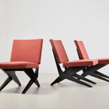 Set of 3 Scissor Easy Chairs Model FB18 by Architect Jan van Grunsven for Pastoe Netherlands 1955