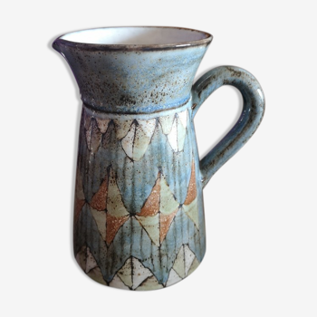 Enamelled ceramic pitcher - Signed Pérot