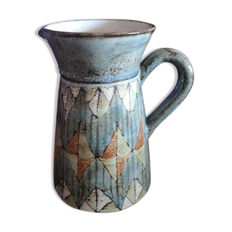 Enamelled ceramic pitcher - Signed Pérot