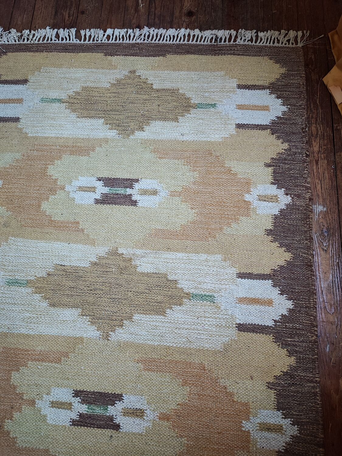 Vintage yellow Scandinavian kilim rug