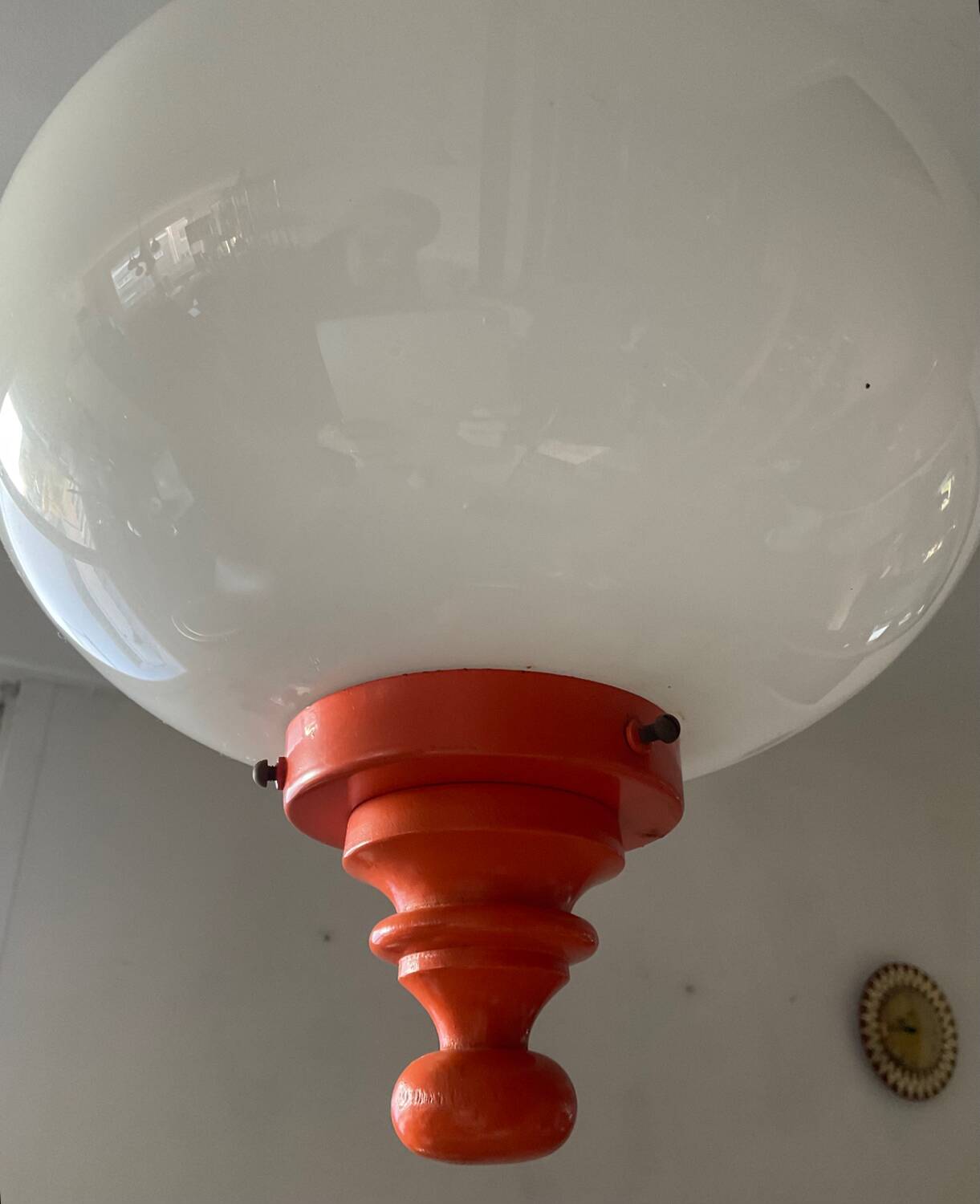 Space Age pendant light in opaline and wood