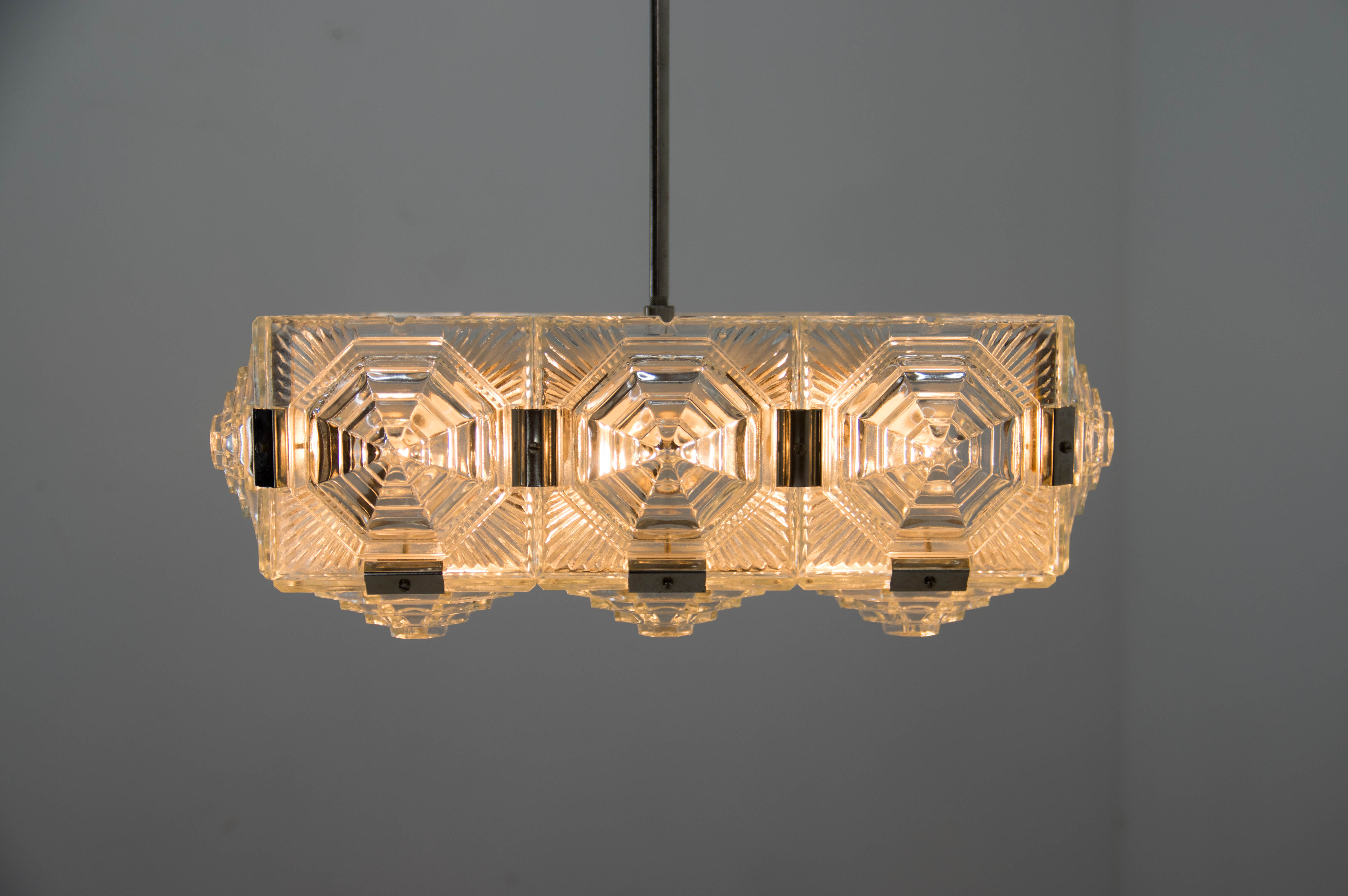 Brutalist Glass Chandelier by Kamenicky Senov, 1970s
