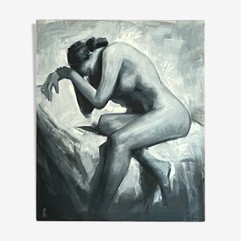 Signed canvas, naked woman's body, 60x50cm