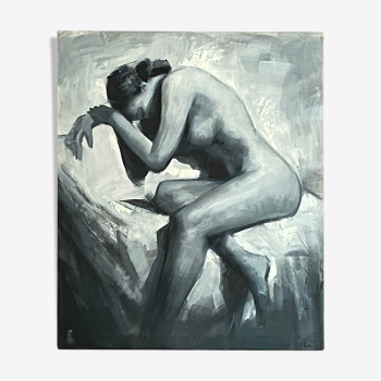 Tableau, toile signée, corps de femme nu, 60x50cm