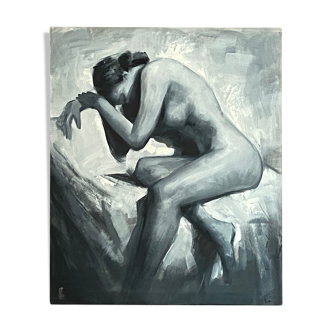 Tableau, toile signée, corps de femme nu, 60x50cm