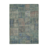 Hand-knotted oriental vintage 176 cm x 244 cm blue patchwork carpet