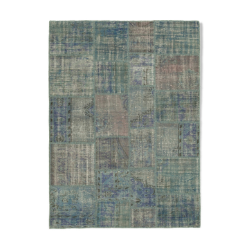 Hand-knotted oriental vintage 176 cm x 244 cm blue patchwork carpet