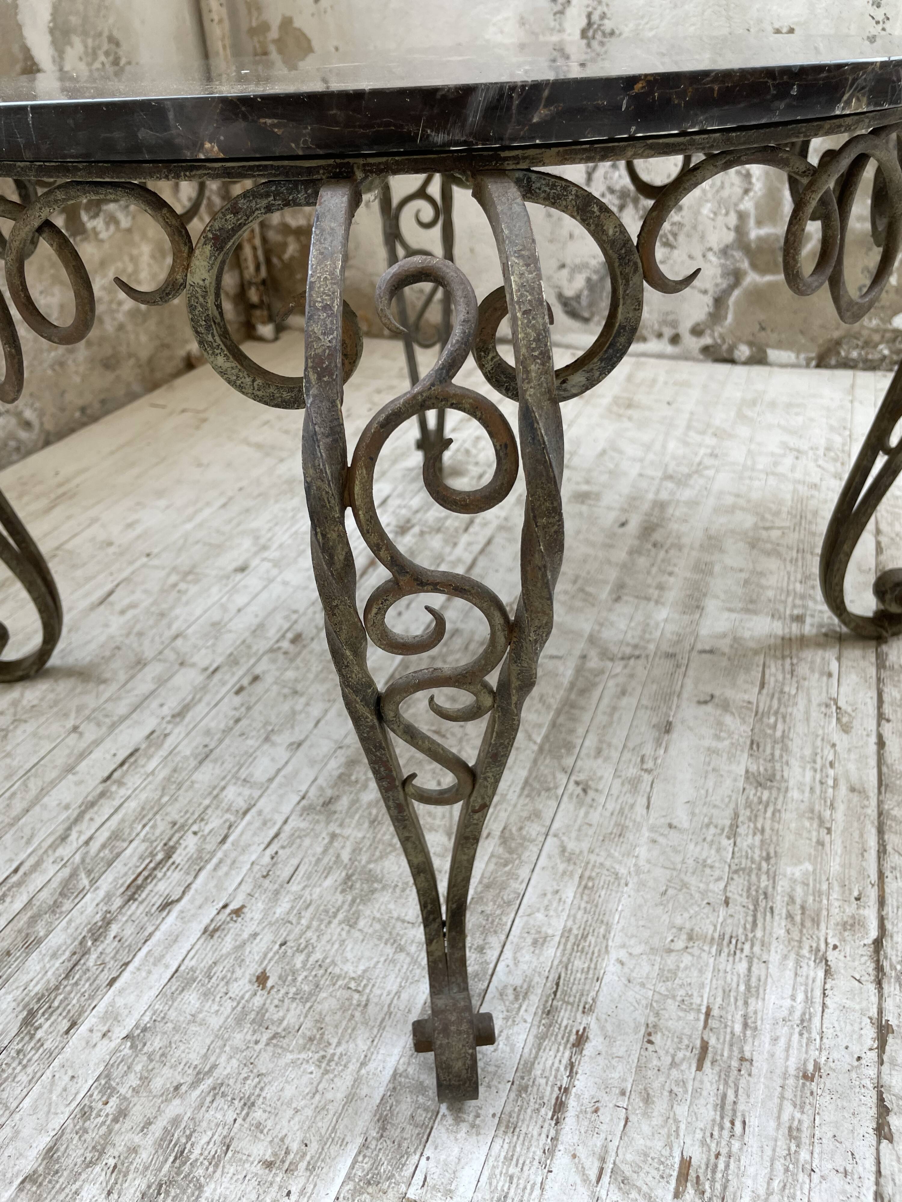 René Drouet coffee table in metal and black marble.