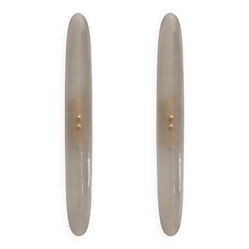 Pair of Fontana Arte Style Mid-century Modern Smoke Murano Glass Sconces