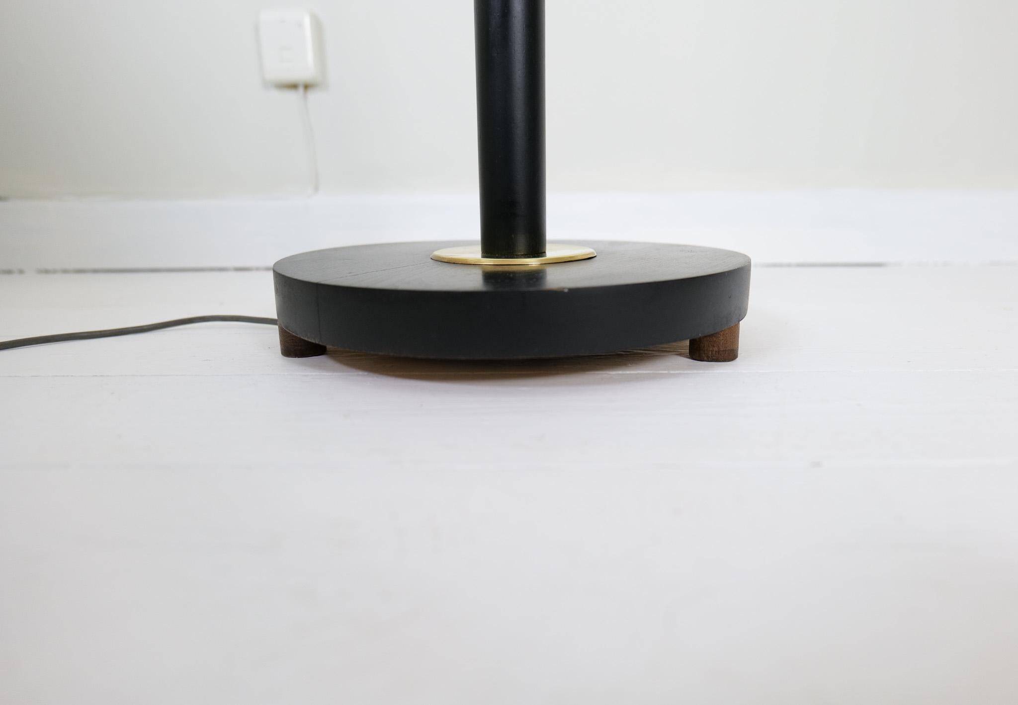 Art Deco Floor Lamp in Brass with Blackened Wood, 1940s