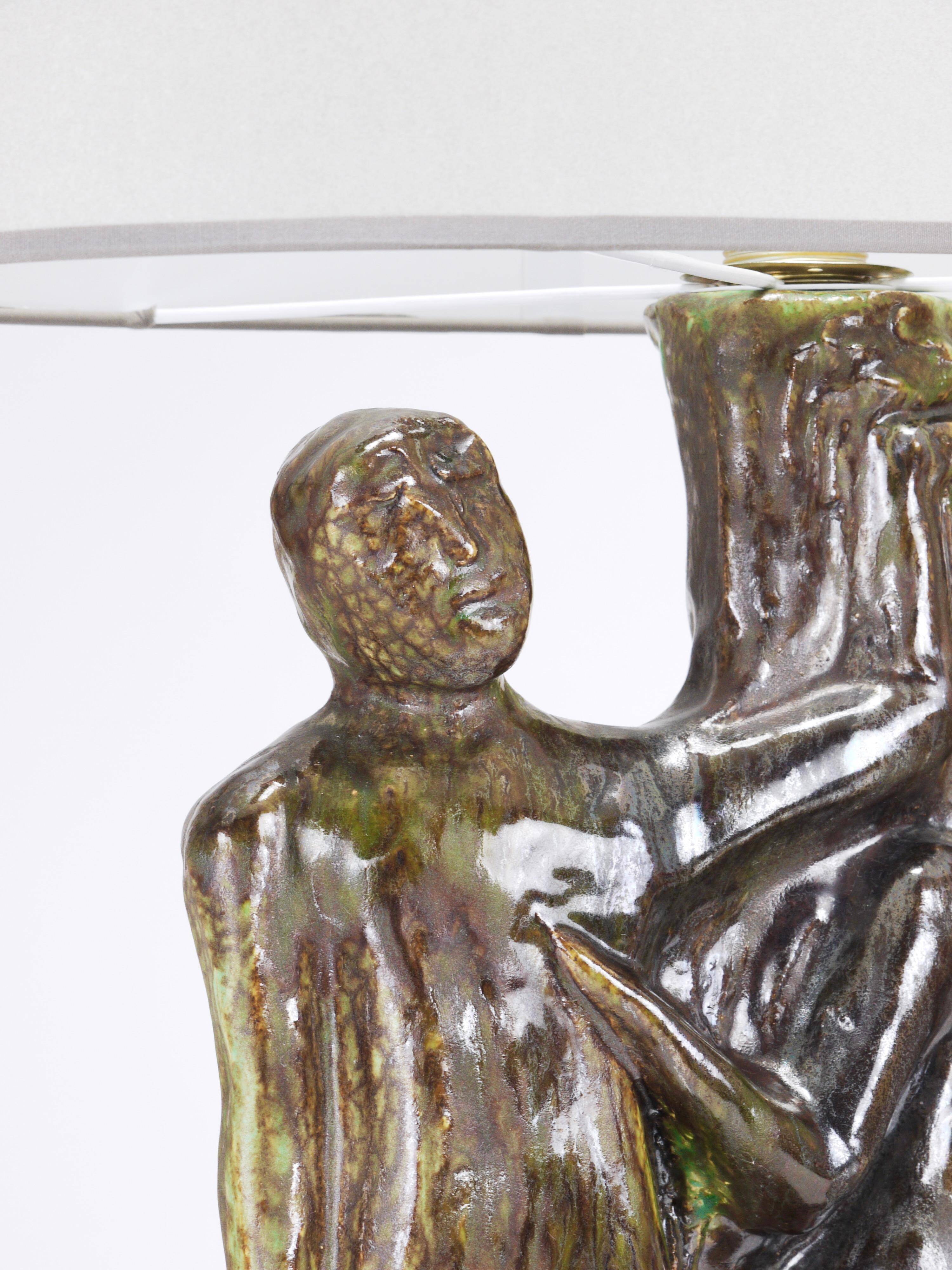 Brutalist sculptural table lamp "Man and Woman near a Tree", Italy, 1970s
