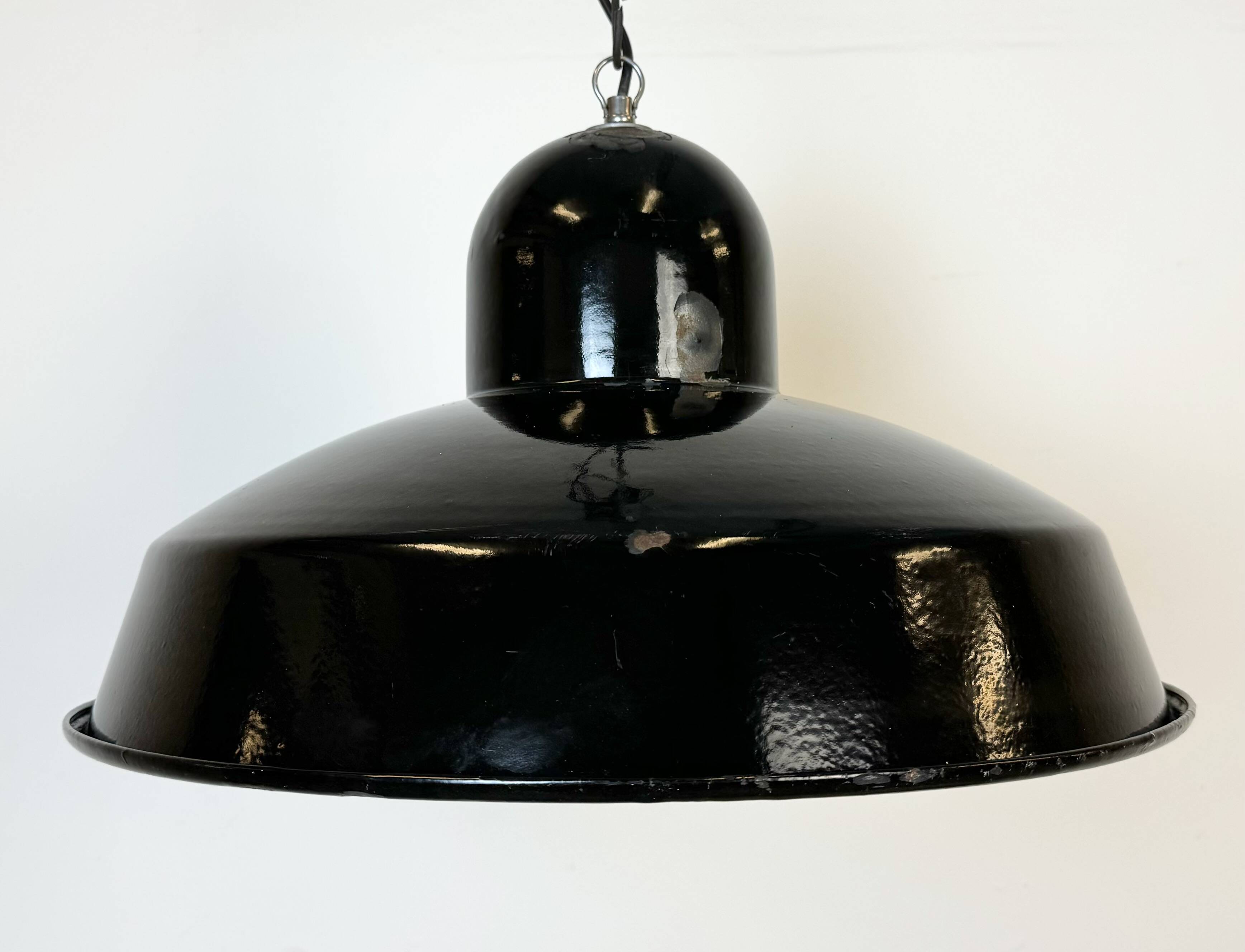 Industrial Black Enamel Factory Pendant Lamp, 1960s