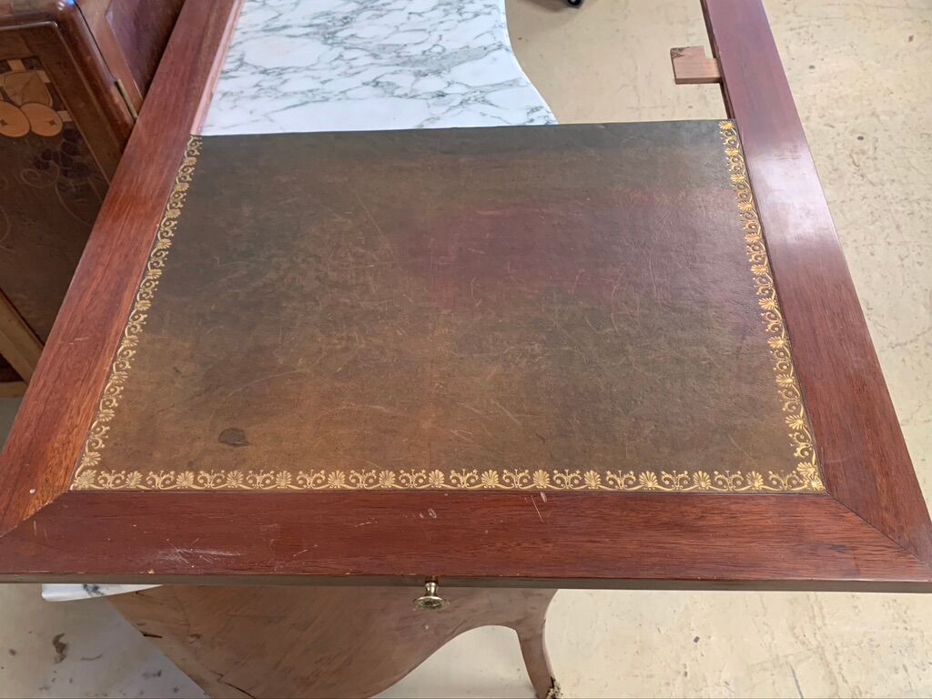 Empire flat desk, mahogany, double-sided, gilded bronzes