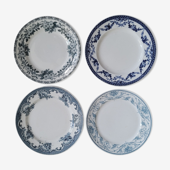 Quatuor assiettes plates bleues dessert 39