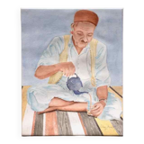 Watercolor portrait Tea time 1970