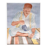 Aquarelle portrait L’heure du thé 1970