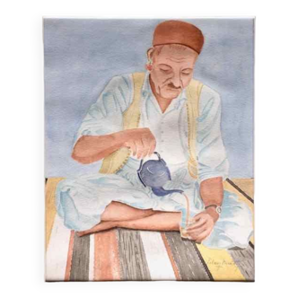 Watercolor portrait Tea time 1970