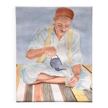 Aquarelle portrait L’heure du thé 1970
