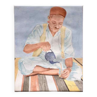 Watercolor portrait L'heure du thé 1970