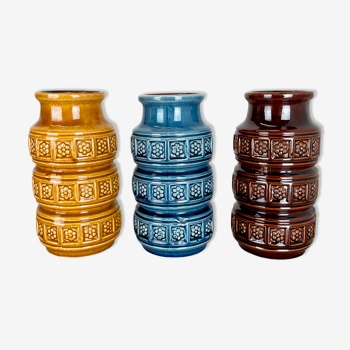 Ensemble de trois vases de lave grasse en poterie « Multi-Color » par Scheurich, Allemagne, années 1970