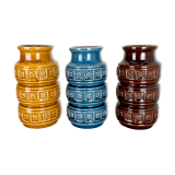 Set of Three Pottery Fat Lava Vases "Multi-Color" by Scheurich, Germany, 1970s