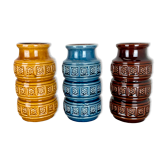 Set of Three Pottery Fat Lava Vases "Multi-Color" by Scheurich, Germany, 1970s