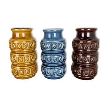 Ensemble de trois vases de lave grasse en poterie « Multi-Color » par Scheurich, Allemagne, années 1970