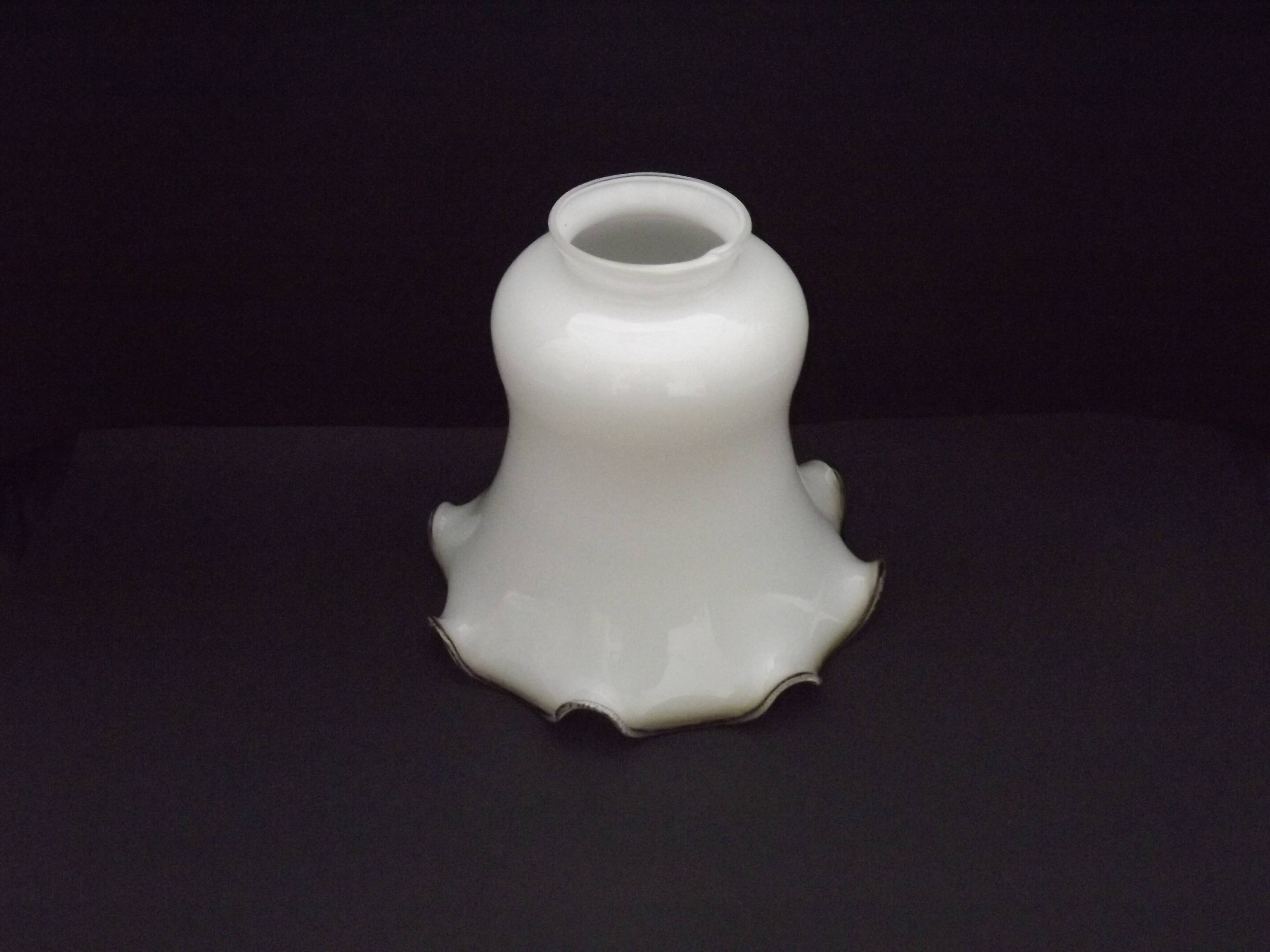 White Opaque Glass Bell Shaped Shade With Contrasting Frilled Edge