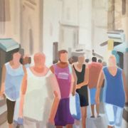 Lithographie : rue animée de JP Milleliri