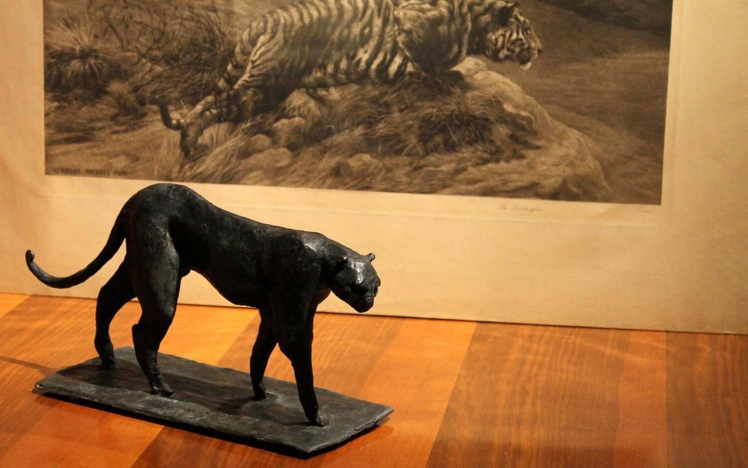 Art Deco Inspired Black Patinated Bronze Leopard Sculpture, 2020