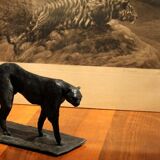 Art Deco Inspired Black Patinated Bronze Leopard Sculpture, 2020