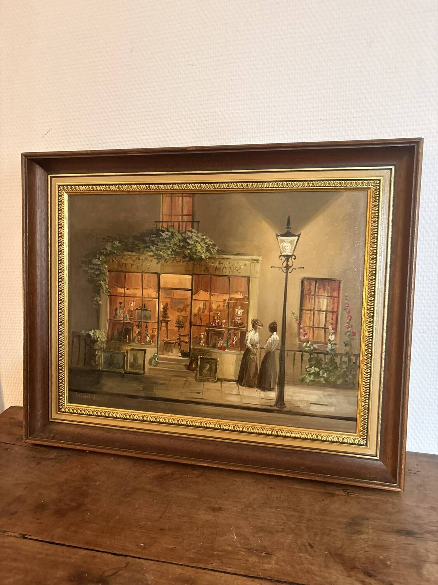 Oil Painting Panel Scene Parisian Street Paris Antique Romantic
