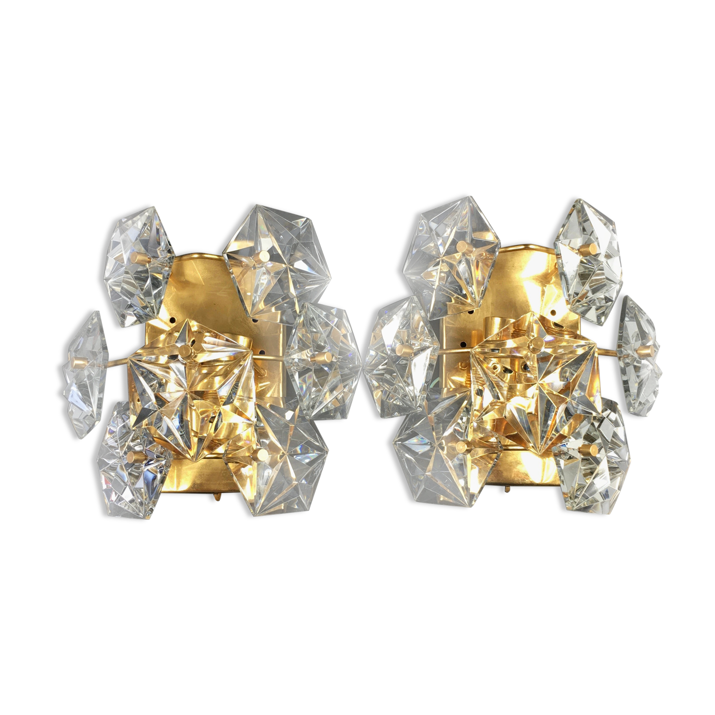 Pair of faceted crystal wall lights / sconces by Kinkeldey, Germany, 1970s