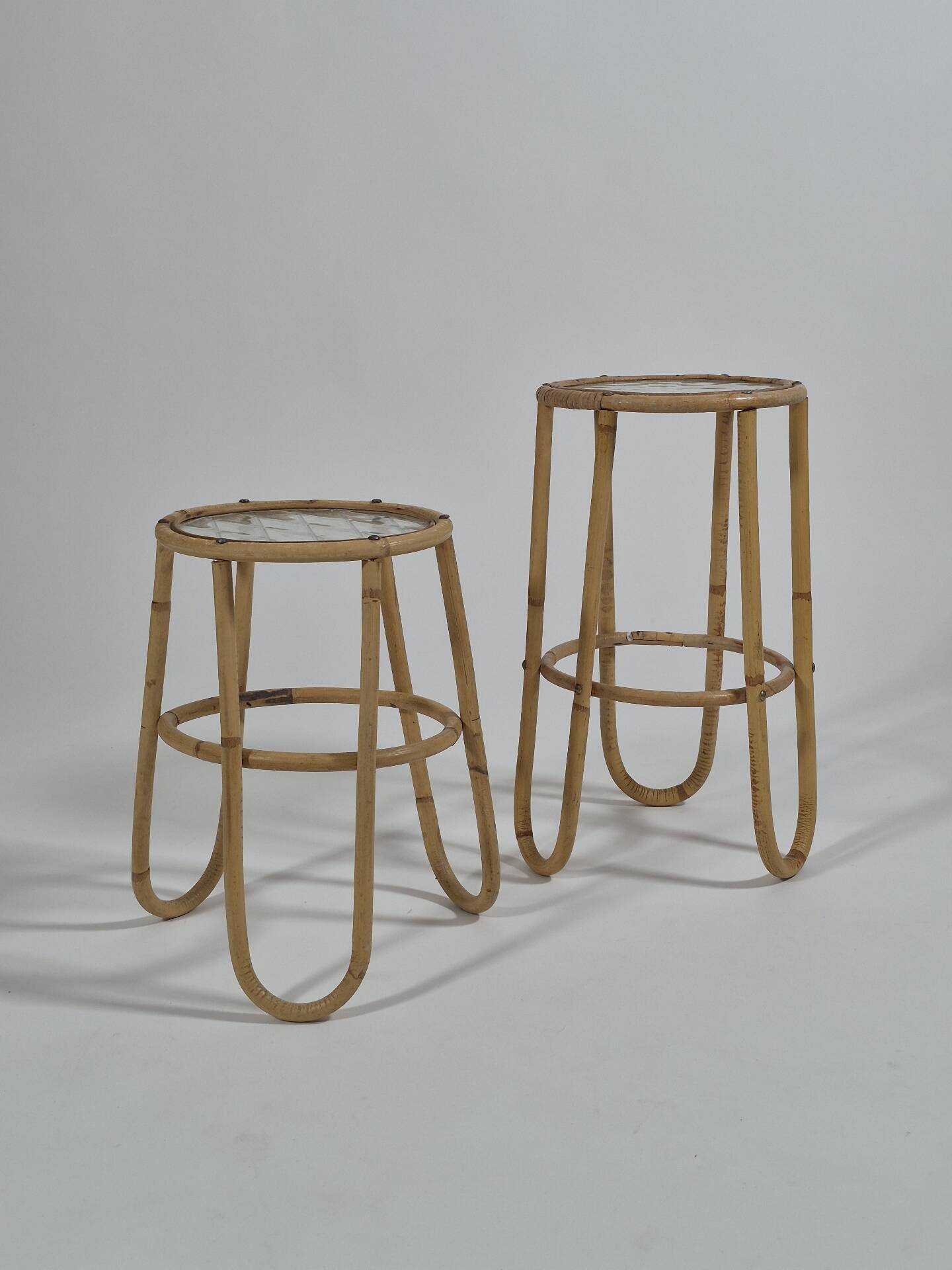 Pair of vintage mid century bamboo ice glass flower stands