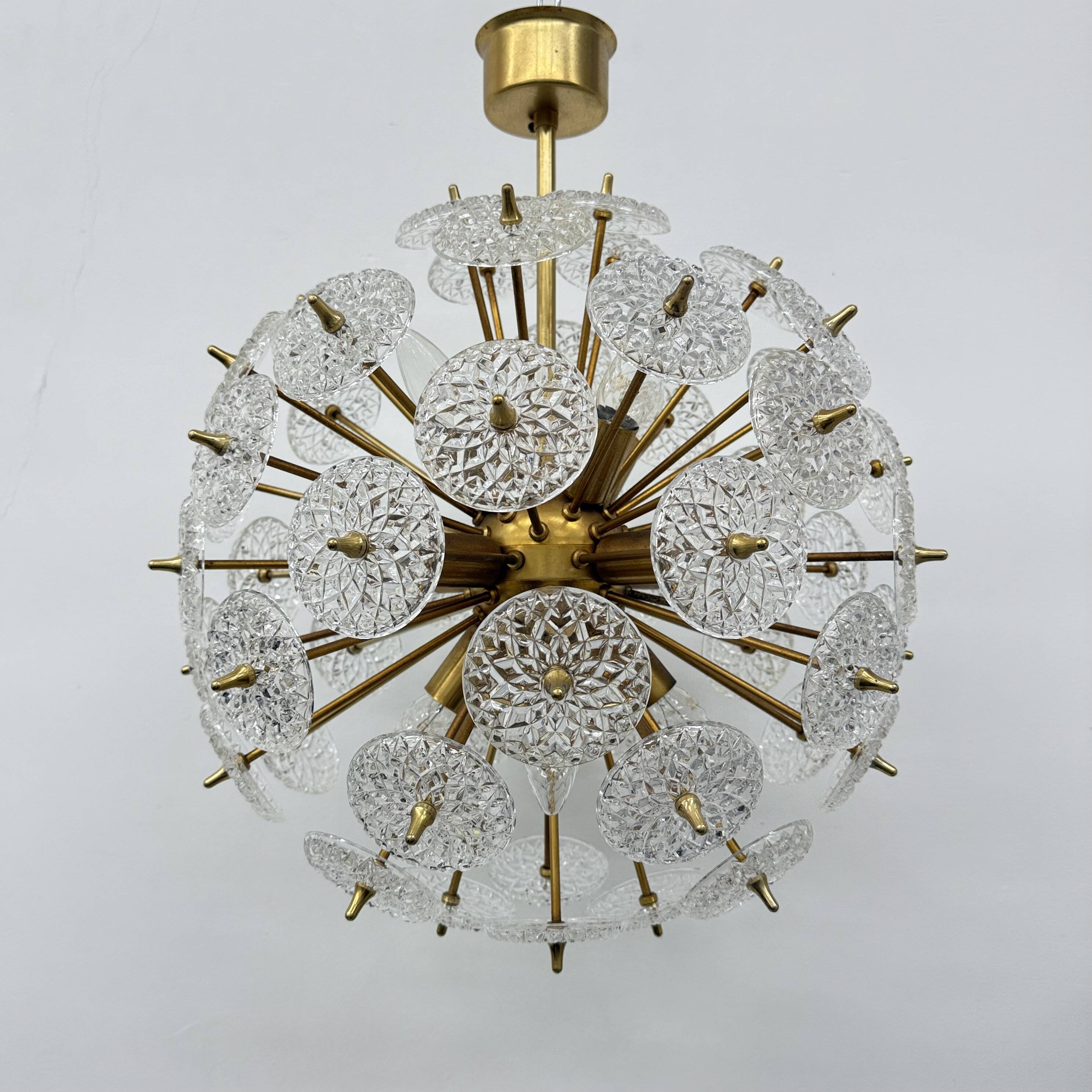 Val Saint Lambert crystal sputnik gold chandelier , 1960’s