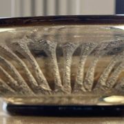 Old Verrex smoked glass fruit bowl, with a radius decoration cut into the glass